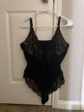 Black Lace Bodysuit with Sheer Insets
